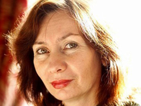 Chechen journalist and activist Natalia Estemirova poses at the Front Line Club in London